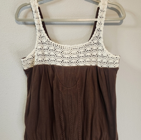 Decree Women's Potting Soil Brown Crochet Cotton Stretch Tank Top Size Large NWT - Picture 3 of 7